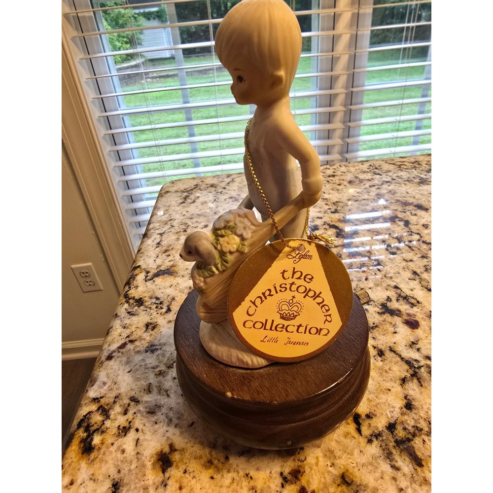 Lefton Christopher Collection Boy with Wheelbarrow Figurine Music Box